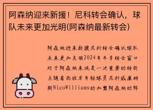 阿森纳迎来新援！尼科转会确认，球队未来更加光明(阿森纳最新转会)